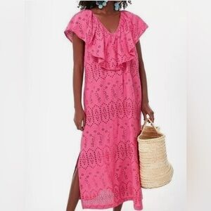 NWT Tuckernuck Fuscia Ruffle Eyelet Caftan - Size XS